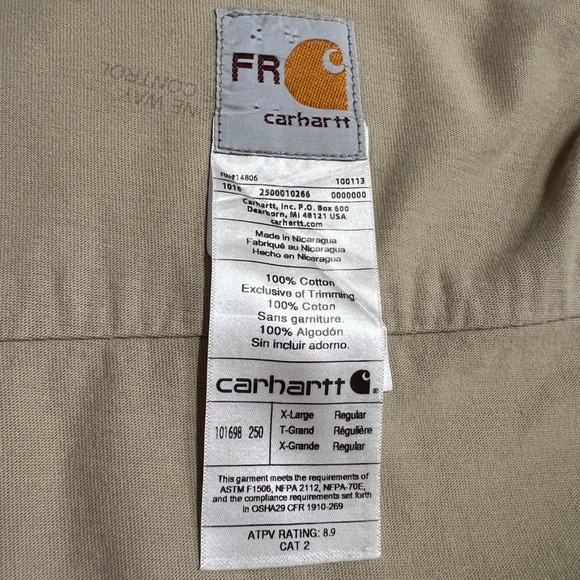 Carhartt Flame Resistant FR MasTec Work Shirt Long Sleeve Tan‎ Mens - Picture 7 of 16